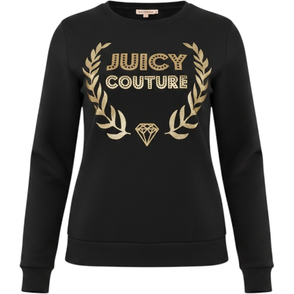 Juicy Couture Women's L Large Diamond Vine Logo Gold Glitter Long Sleeve Sweater